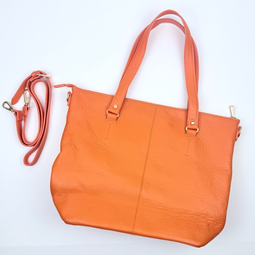Ora Delphine Eden Leather Tote Bag in Clementine / Orange Leather $398 MSRP - Picture 4 of 15